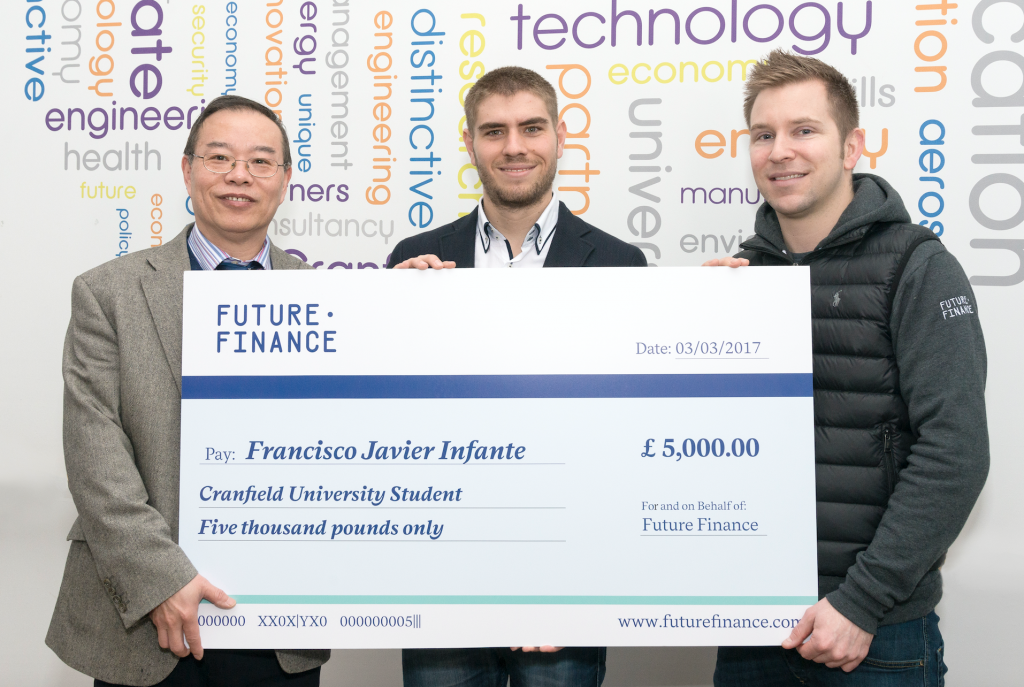 From left to right: Professor Shijun Guo (Cranfield University) Francisco (Scholarship receiver), Greg Chadbourne (Future Finance)